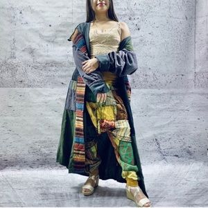 Handmade Nepalese Batik Hooded Duster Maxi Coat